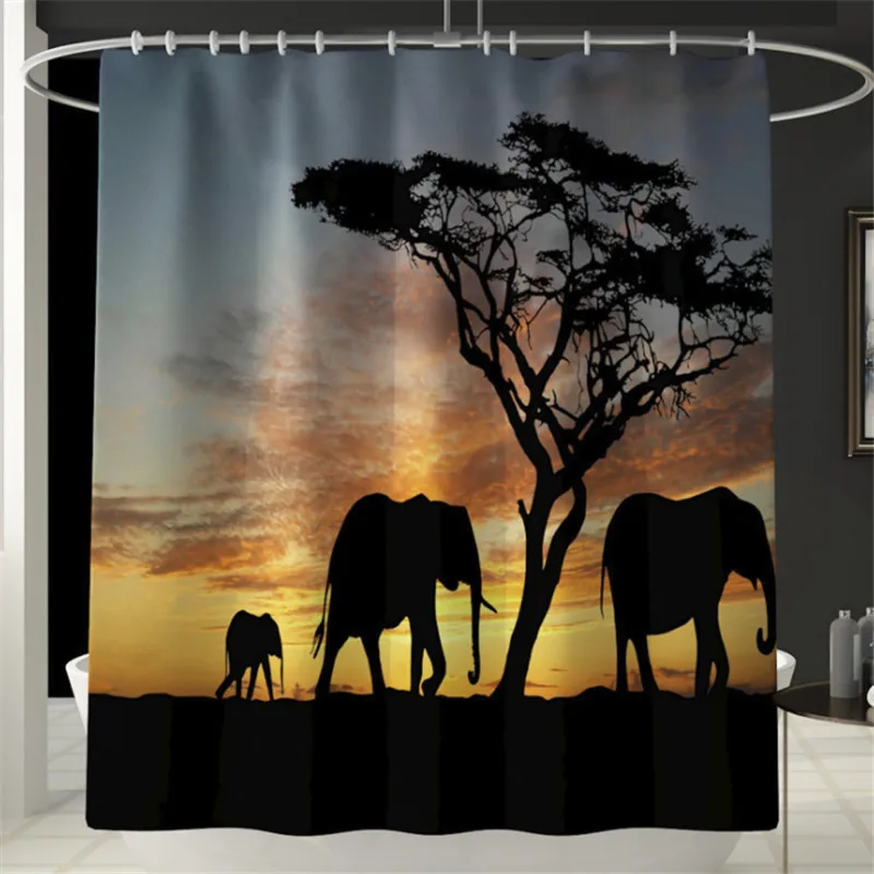 Рождественская красочная Водонепроницаемая занавеска со слоном из полиэстера