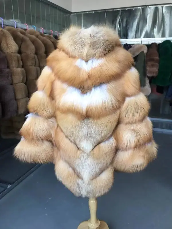 Red Fox Furealux, женское пончо с мехом лисы, Воротник из натурального Лисьего меха, теплая накидка из цельной кожи, модное Стильное зимнее теплое пальто - Цвет: Red Fox