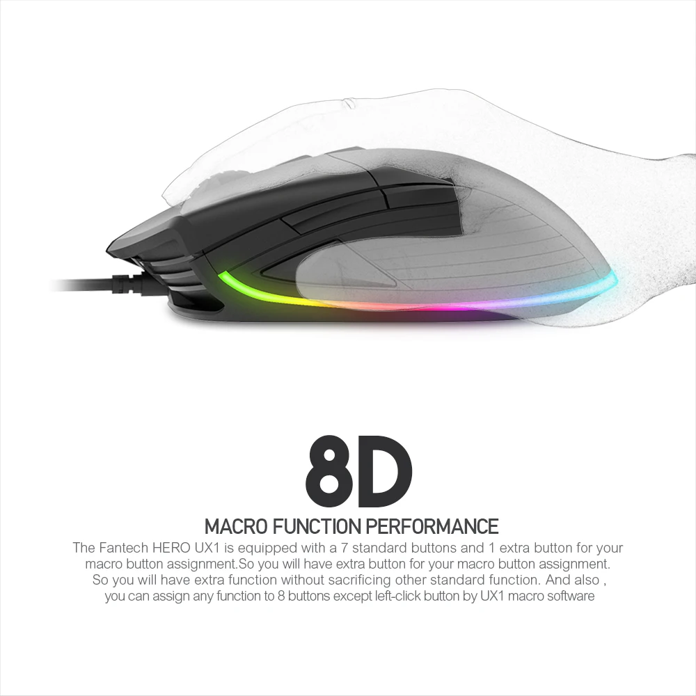 Fantech UX1 Регулируемая 16000 dpi 8 кнопок макро USB кабель мышь верхний уровень