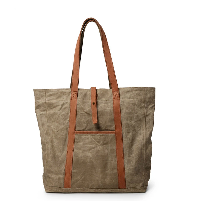 Женская кожаная сумка тоут с одним ремешком удобная большая легкая Холщовая