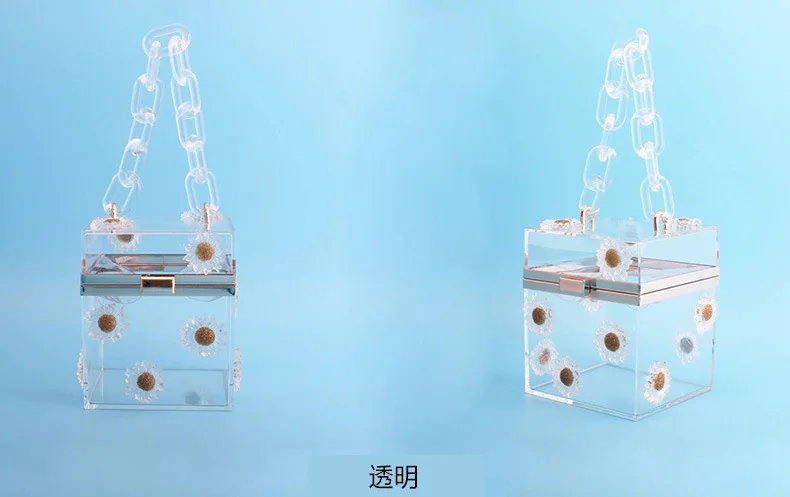 

Fashion Design Flower Bag Personalized Transparent Handbag Acrylic Small Square Bag Banquet Dinner Bag Party Beaded Handbag