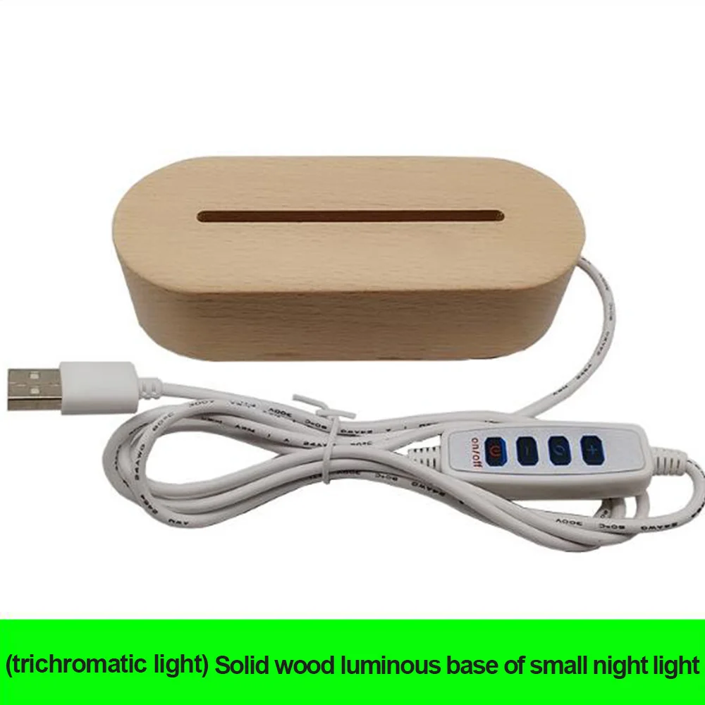 

Oval Wooden Base Led Table Lamp With USB Switch Modern Night Light Acrylic 3D Led Night Lamp Holder Assembled Base