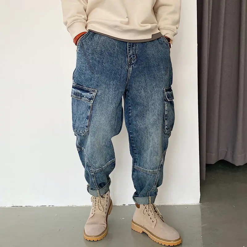 

Spring And Autumn Vintage Work Jeans Men's Loose Straight Tube Street Personality Harlan Pants