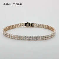 AINUOSHI 14K Yellow Gold 2.1mm Round Cut SONA Diamond Vintage Tennis Bracelet for Women Hip Hop 2 Row Charm Bracelet Jewelry 7"