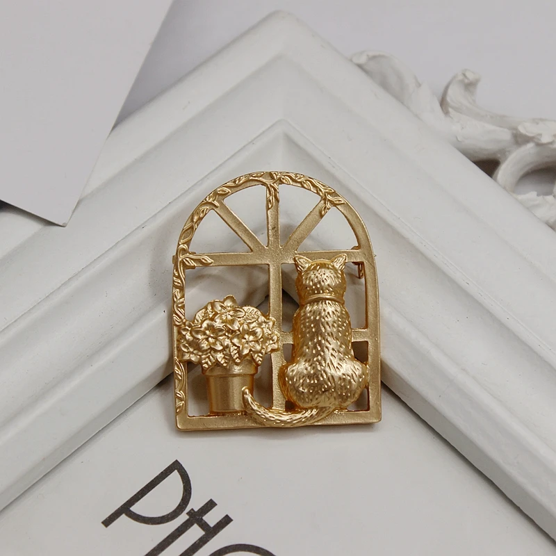 Брошь женская винтажная в горшке броши виде растений булавка форме кота или