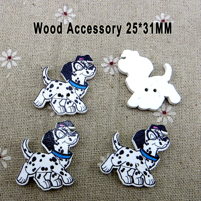 25pcs Black Dot Dog Buttons Fits Pattern Cartoons Wood Sewing Button Scrapbooking Charms WCF-411X