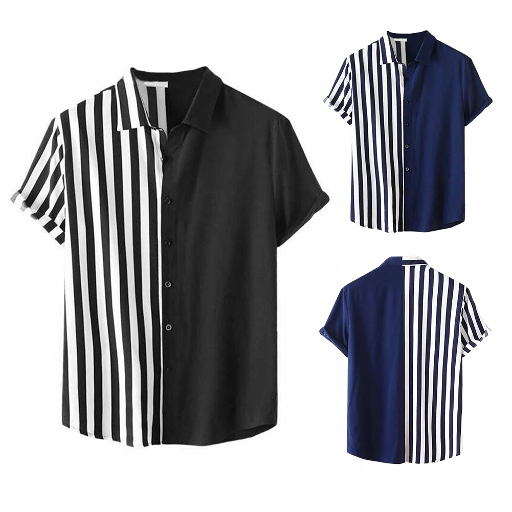 

Мужская летняя рубашка в полоску, с коротким рукавом и пуговицами