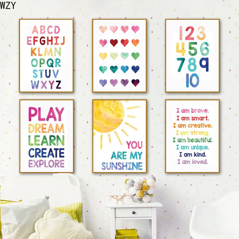 

Numbers Alphabet Poster Education Canvas Painting Alphabet Number PostersNordic Nursery Wall Art Print Pictures Baby Room Decor