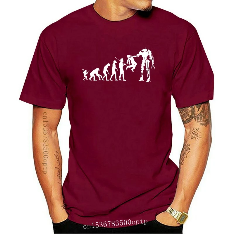 

New Loose Black Men Tshirts Homme Tees Mens Fitted Women's EVOLUTION TO TERMINATION Shirt Human Robot Chart Cyborgs T-Shirt Men