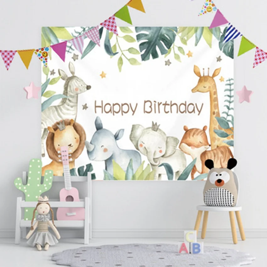 

Child Birthday Tapestry For Living Room Bedroom Bedspread Printed Tiger Wall Hanging Boho Decor Beach Mat