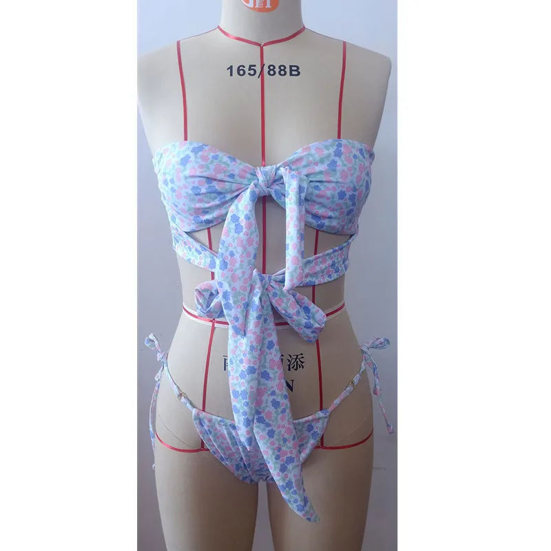 

Lace up Women's Swimsuit New Fashion Solid Color Beach Beachwear Suit Biquini Swimwear Female Backless Outdoor Bikini Swimwear