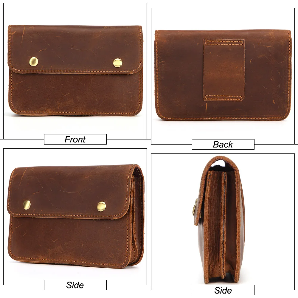 New Mobile Phone Running Bag Double Layer Three Zipper Bag Cover Top Layer Crazy Horse Skin Casual Multi-Functional Belt Bag