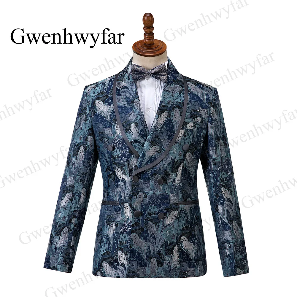 Мужские костюмы Gwenhwyfar темно-синего цвета осень 2019 банкетная серия узоры с