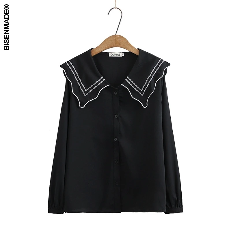 

Women's Clothing Blouses&Shirts Plus Size Spring/Autumn 2021 Fashion Casual Peter Pan Collar Embroidery Chiffon Tops