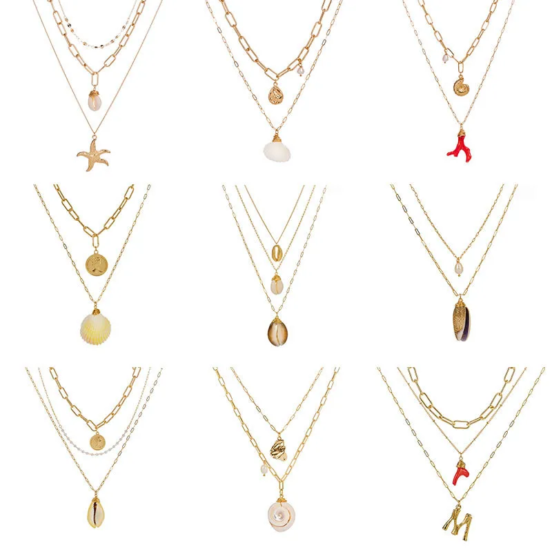 18 стилей модные золотые цветные морская звезда ракушка Длинные ожерелья