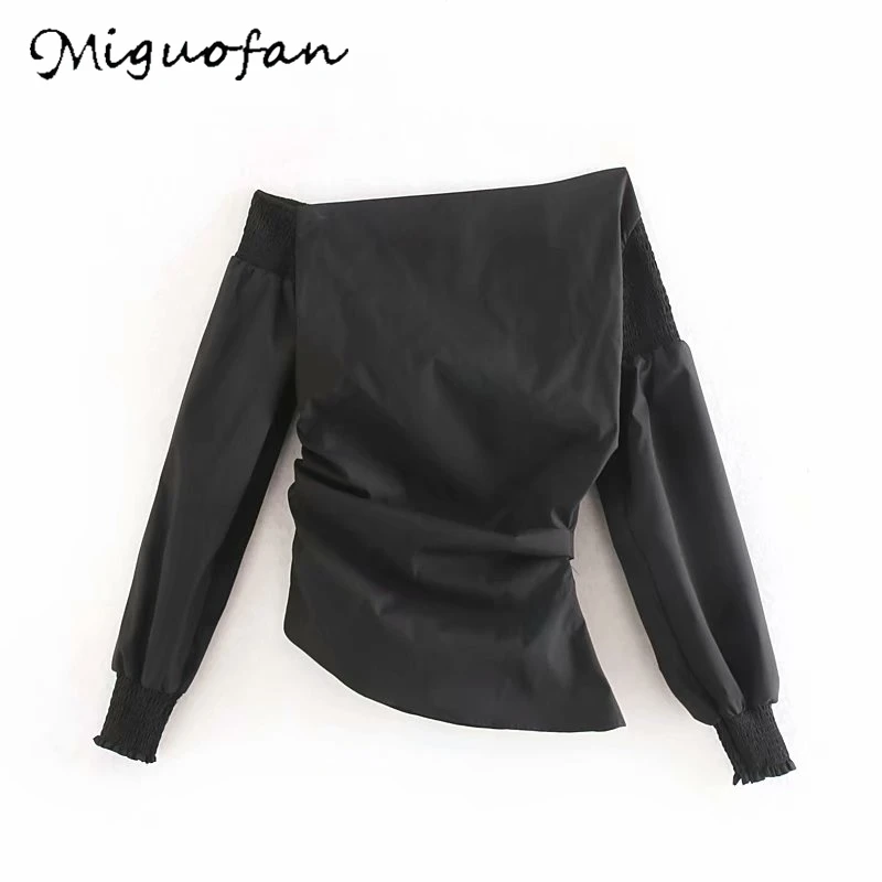 Miguofan винтажная черная блузка с открытыми плечами женские блузки рубашки длинным