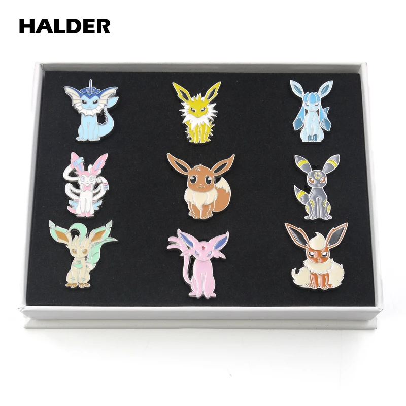 Аниме halder Pocket Monsters Pokemon Eevee family мультфильм коробка Косплей эмаль броши лацкан рюкзак сумки значок булавки подарок 9 шт