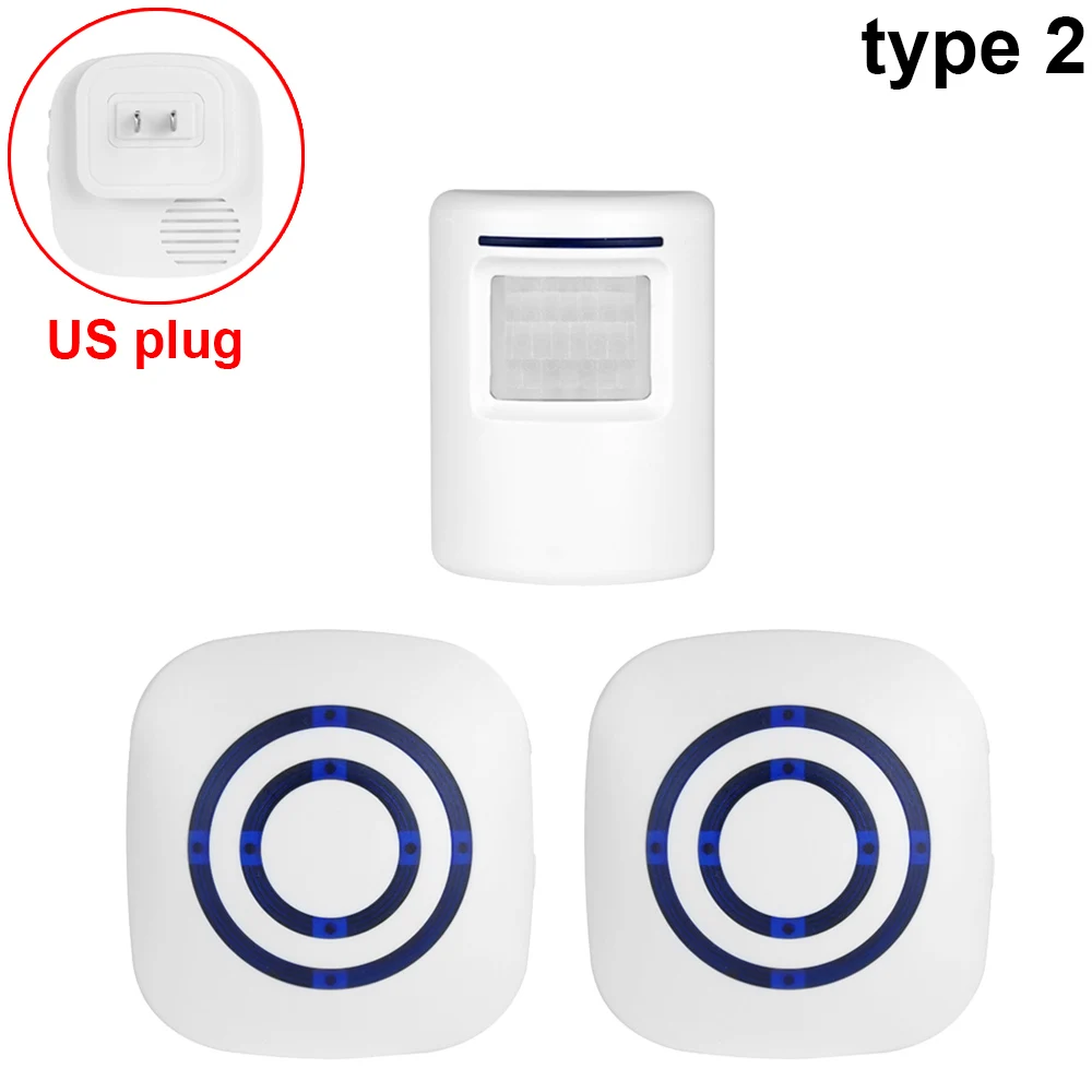 type 2 US plug Беспроводной умный дверной звонок, датчик движения, детектор, дверной звонок, EU/US штекер, сигнал тревоги, инфракрасный детектор, дверной звонок для бизнес-дома - Цвет: type 2 US plug