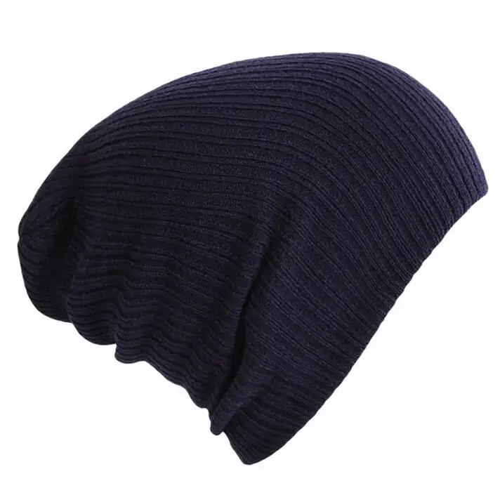 Solid Color Striped Woolen Hat Pullover Hat Cold Hat Knitted Hat