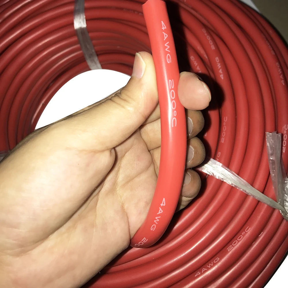 Термостойкий силиконовый кабель для аккумуляторов 25 мм2 4 AWG чёрный красный