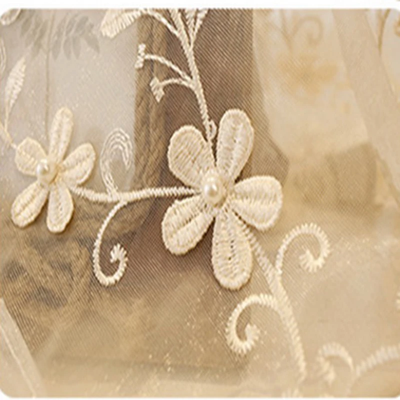 Бежевая Роскошная жемчужная вышитая оконная занавеска для гостиной тюль