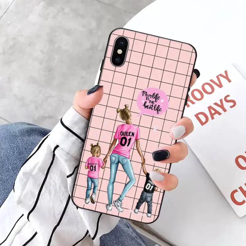 

girl Queen Mom baby pink grid Phone Case for iPhone 11 12 pro XS MAX 8 7 6 6S Plus X 5S SE 2020 XR mini