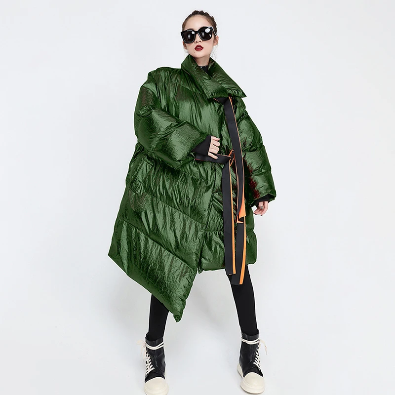 TWOTWINSTYLE, зимний женский пуховик, длинный рукав, пэчворк, ленты, необычные, хлопок, пальто для женщин,, осень, плюс, толстый, теплый