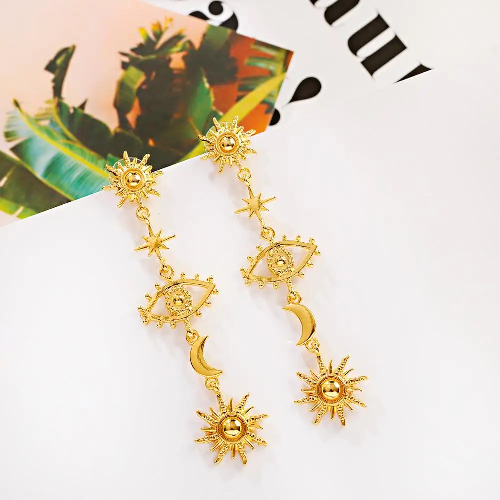 Египетские модные серьги подвески золотого цвета из сплава в форме глаз и солнца