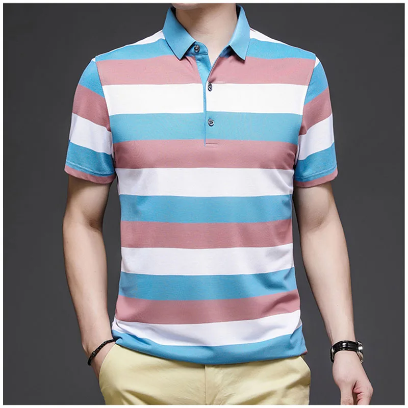 

Men Summer Polo Shirt Fashion Short Sleeve Homme Casual Shirts Male Breathable Retro stripes Shirts