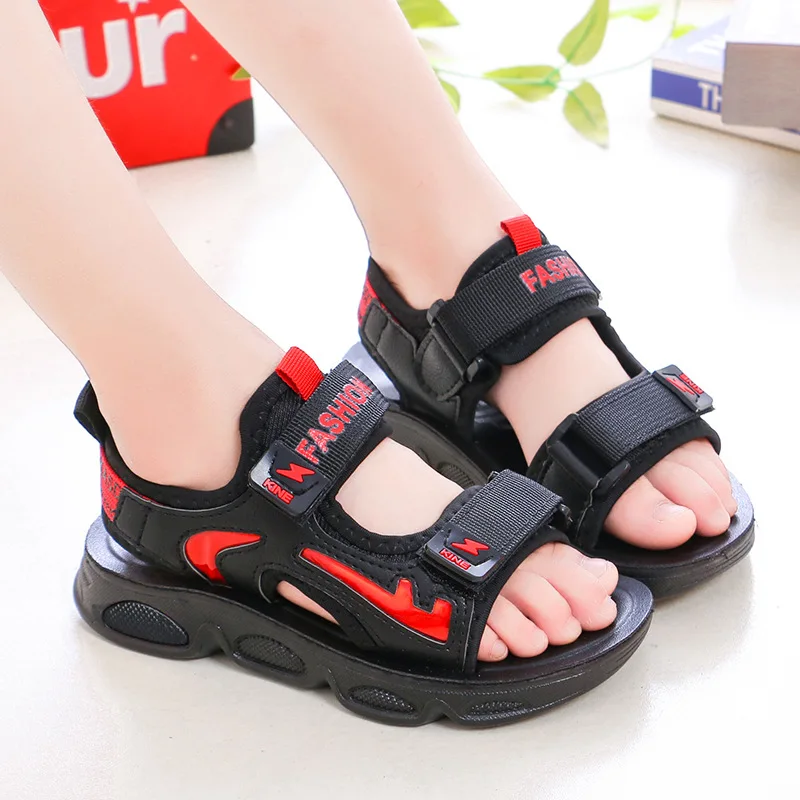 

2021 Summer New Children's Sandals Beach Shoes Solid Soft Sole Casual Students Open-toed Velcro Children's Shoes