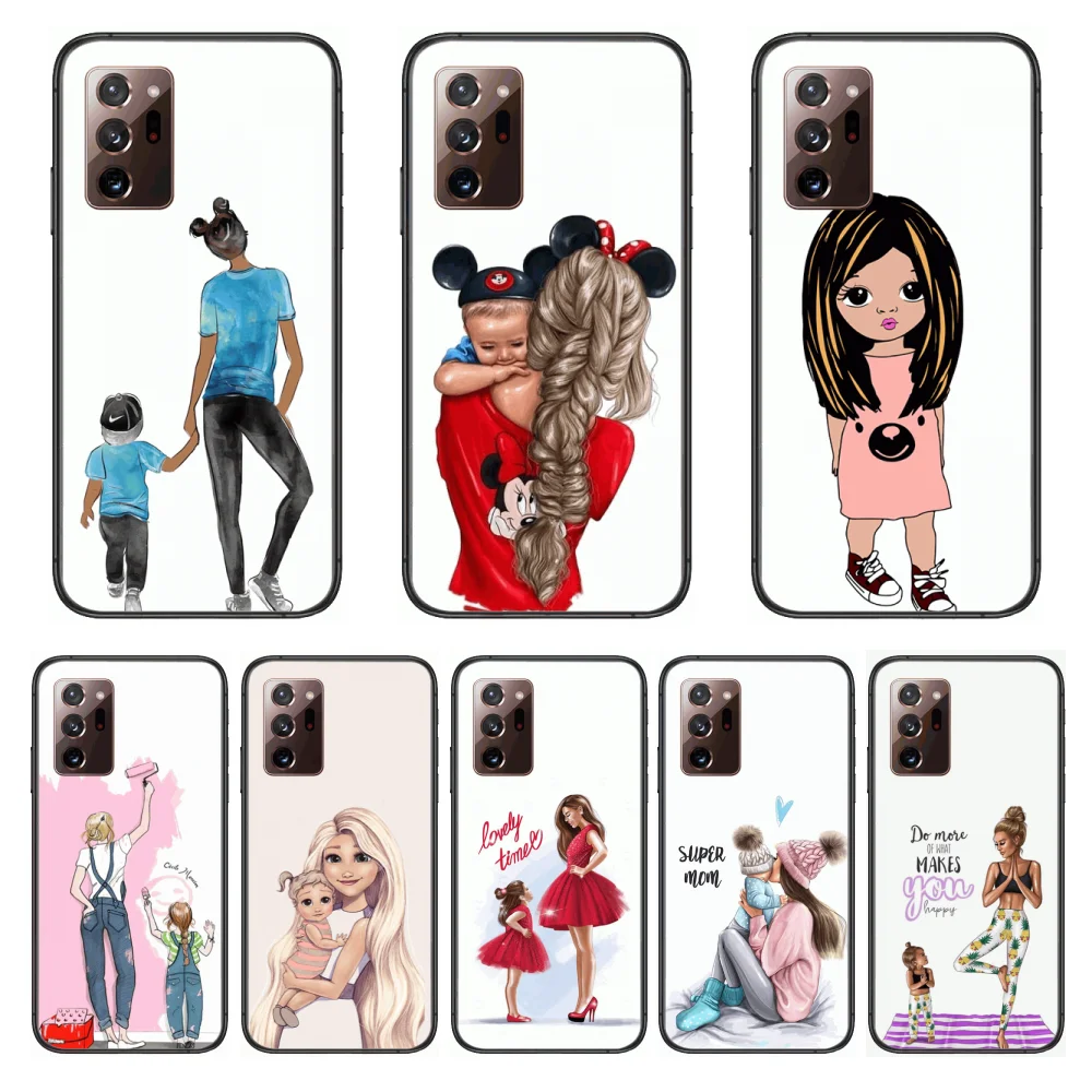 

mom baby Phone Case cover hull For SamSung note20 10 9 8 4 pro plus black prime soft bumper Transparent
