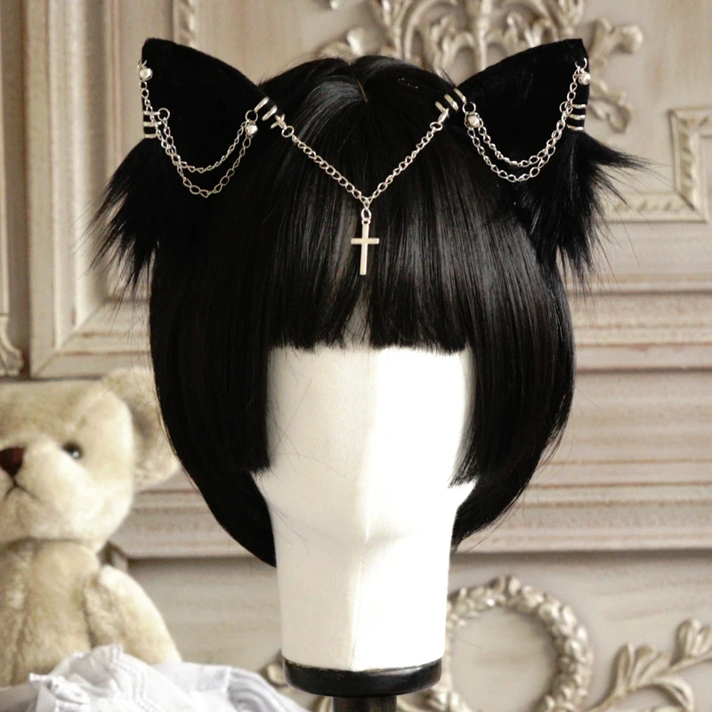 

Original Handmade Lolita Chain Cat Ear Gothic Dark Headdress Cos Barrettes