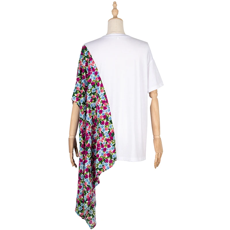 

2020 New Spring Summer Fashion O-neck Patchwork T Shirt Top Women Print Casual Cotton Short Sleeve Top