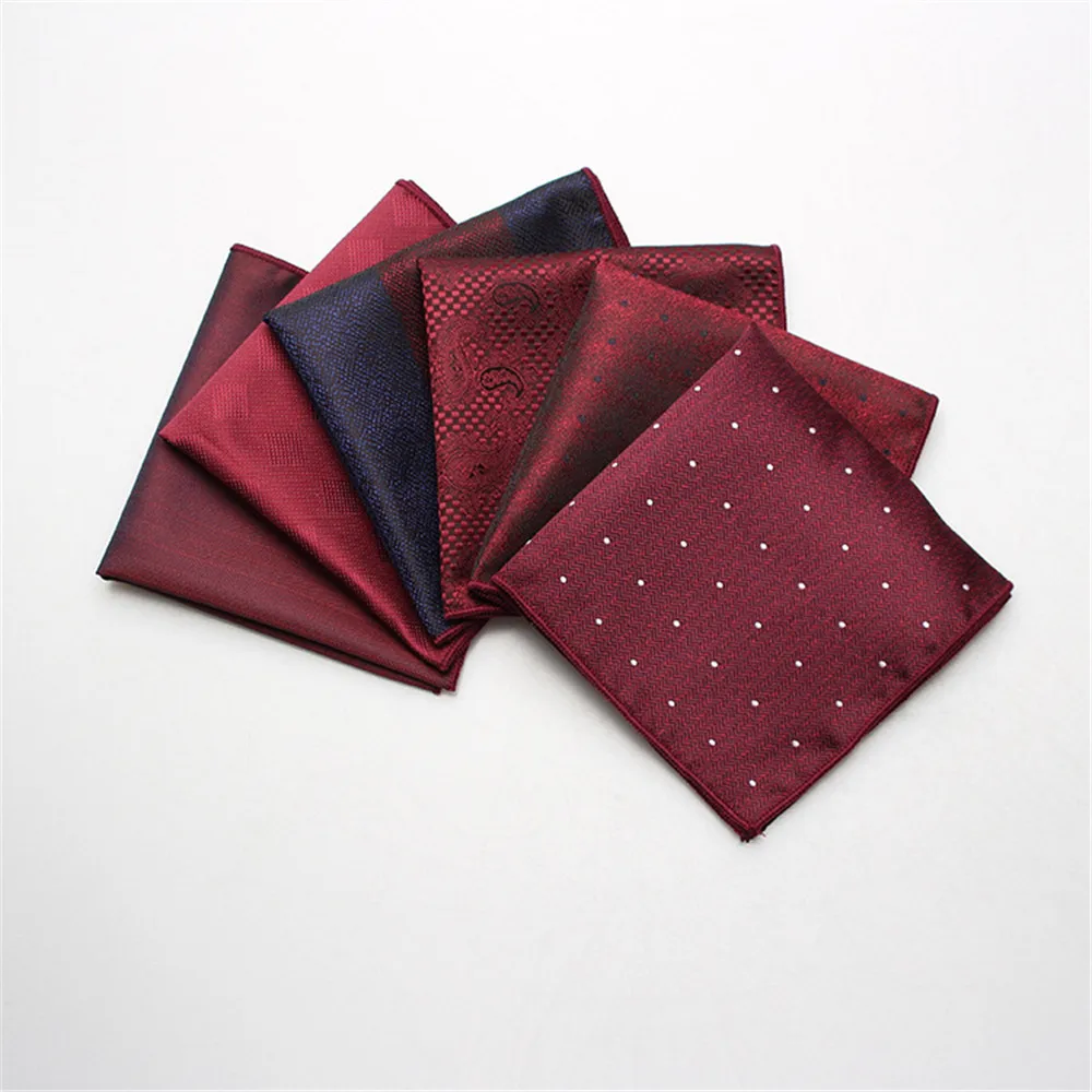 10Pcs/Lot Polka Dot Burgundy Pocket Square for Men Suit Hank Striped Silk Handkerchiefs Blue Hankies Wedding Accessories B185