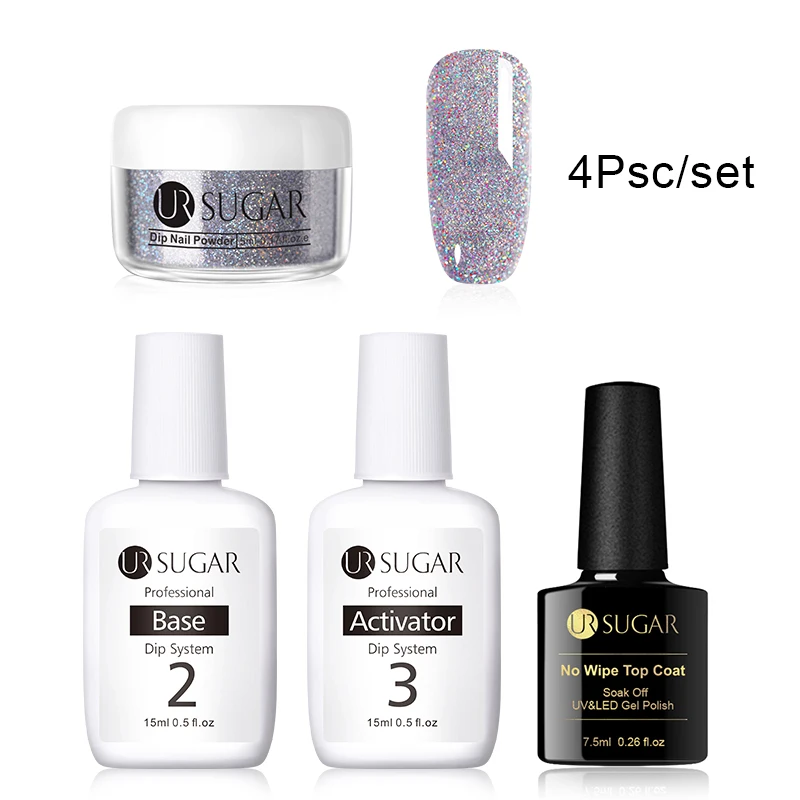 4Pcs set 16 Ur Sugar 5 мл Dip ногтей Порошковая голографическая блеск градиент Сияющий хромированный пигмент погружающийся порошок Набор для украшения ногтей DIY - Цвет: 4Pcs set 16