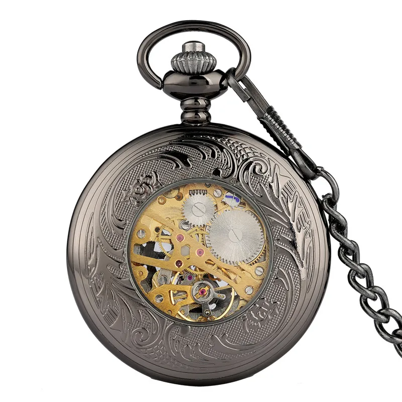 Steampunk Hollow Spider Web Men Women Handwinding Mechanical Pocket Watch Manual Skeleton Clock Arabic Number Dial Pendant Chain