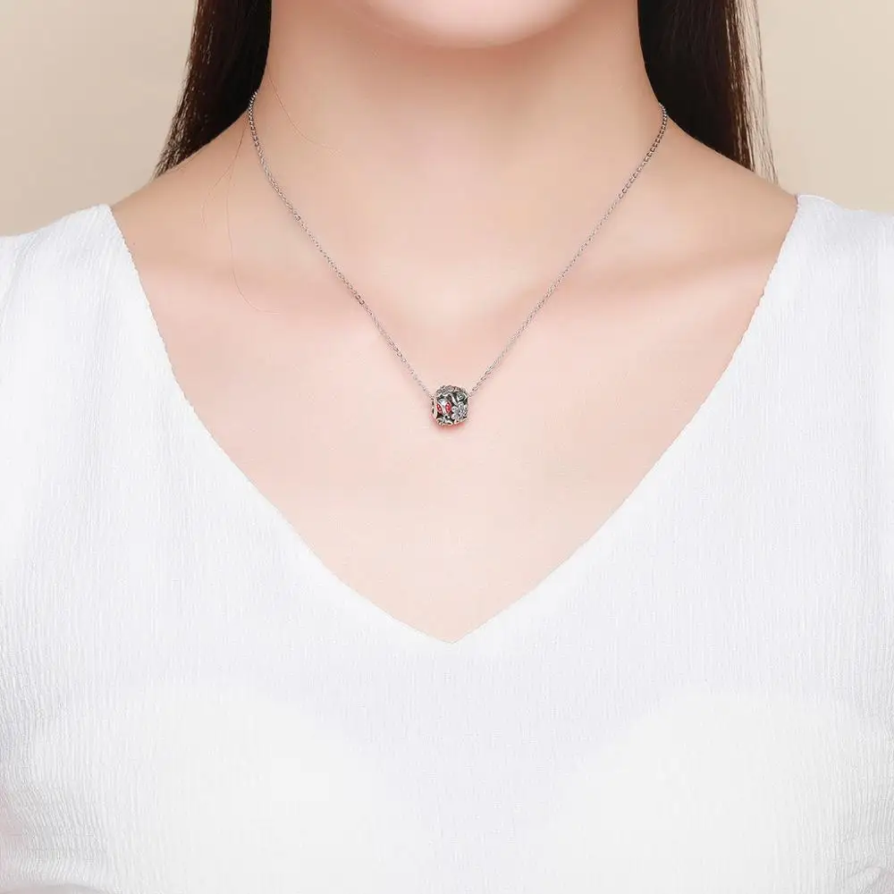 100% 925 пробы серебряные модные красные Божья коровка цветок страна чудес