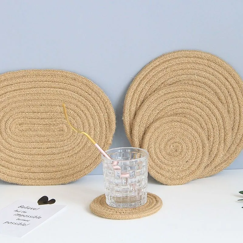 Джутовые круглые столовые приборы нескользящий коврик для обеденного стола