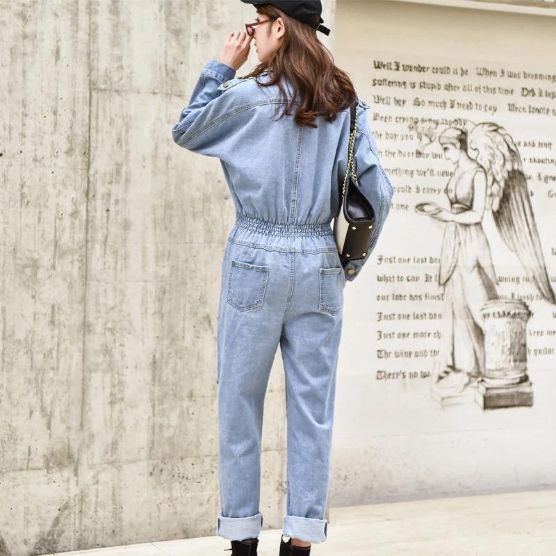 Комбинезон женский джинсовый с высокой талией винтажный синий комбинезон из