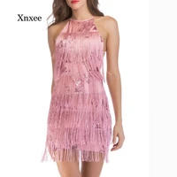 tassel sequin mini dress sexy women stunning flapper fringe sequined bodycon vintage fashion party latin dance a line dresses