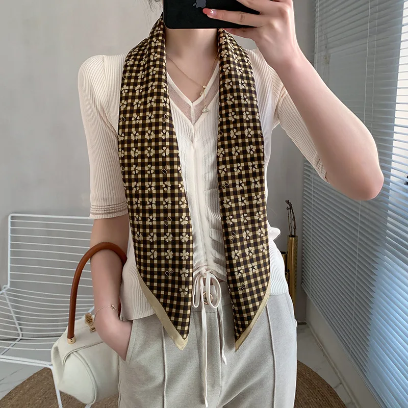 

90*90CM Silk Scarf Women 2021 New Square Hijabs Bandana Headband Female Foulard Office Lady Hair Band Headkerchief Neck Scarves