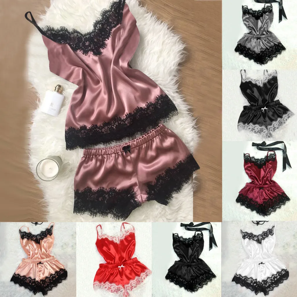 

2PC Lingerie Women Sexy Nightdress Nightgown Sleepwear Underwear Set sexy lace bra and panty set women garters push up lingerie