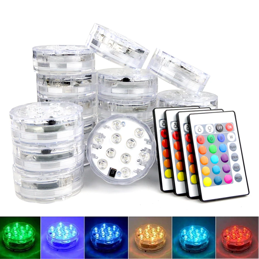 

Погружная светодиодсветильник лампа RGB с дистанционным управлением, подводный уличный ночник с питанием от батарейки для ВАЗ, чаш, украшени...