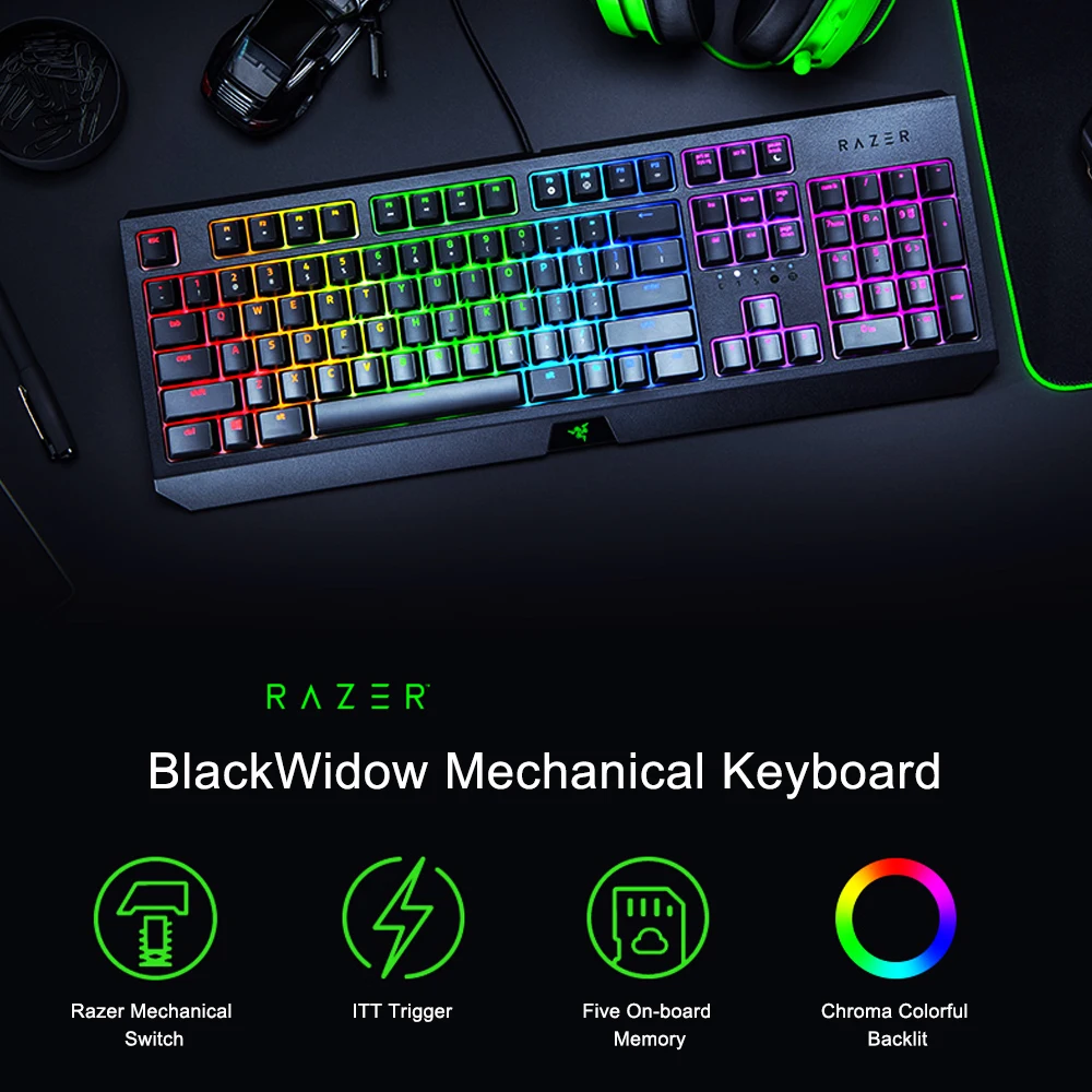 Механическая клавиатура Razer blackвстроенная с 2019 клавишами RGB и зелеными