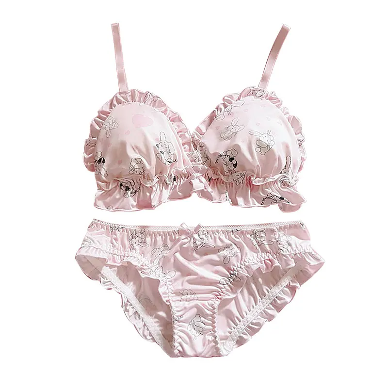 Japanese Sexy Star Pattern Wire Free Teenager Lingerie Style Small Cotton Bras with Thin Pad for Girls Chiffon Bra and Panty Set | Женская