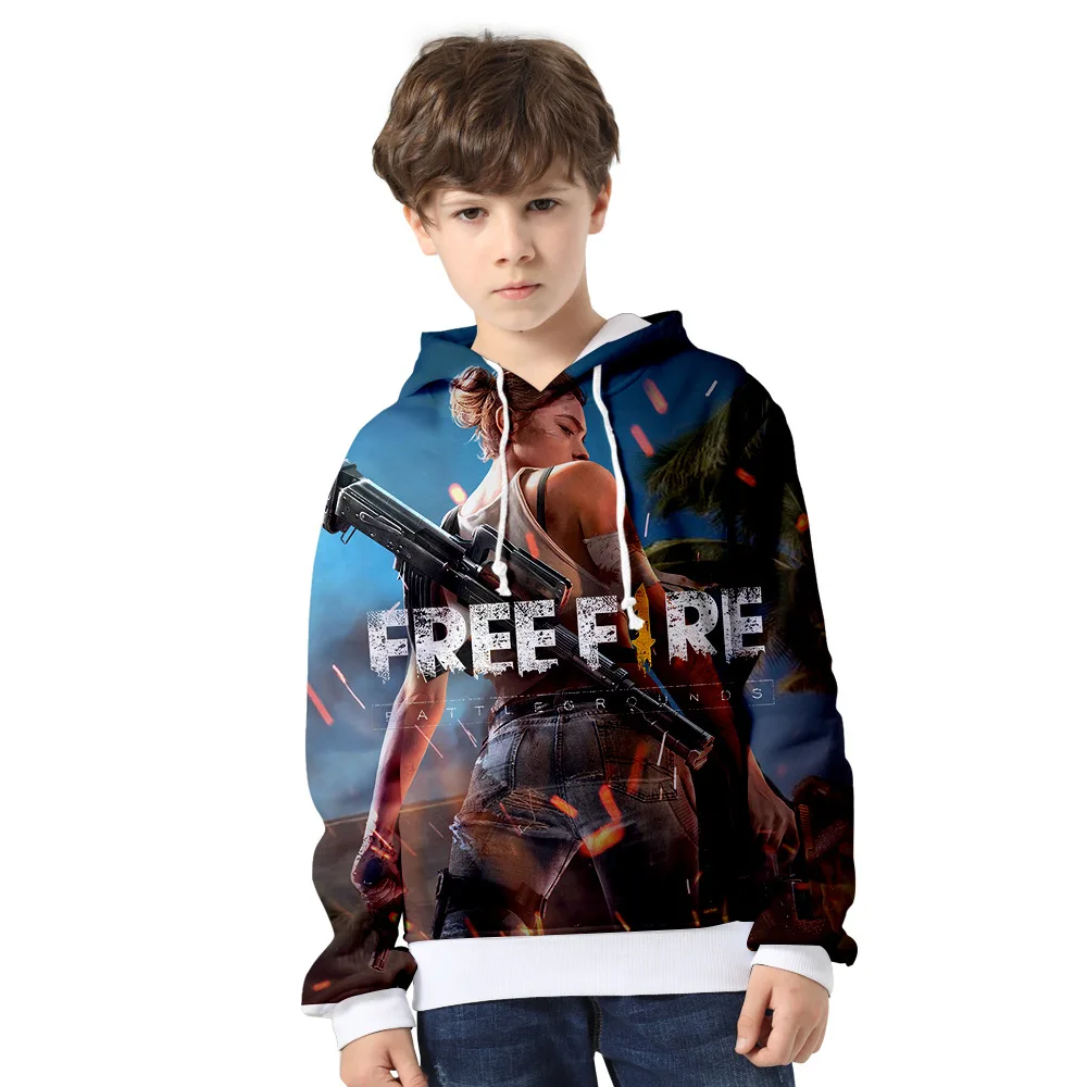 

Hot Sale 2 to 14 years 3D FREE FIRE clothing children kids boys girls long sleeve hoodie sweatshirt outerwear child coat clothes