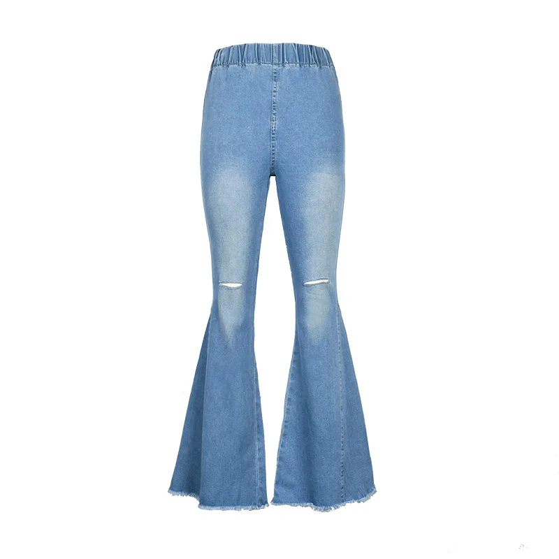 

2021 summer new fashion fringed hole stretch flared jeans women's clothing woman jeans