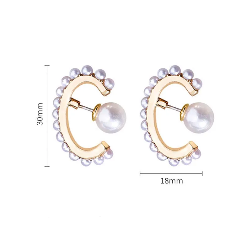 

Korean Chic Style Alloy Metal Curved Wave Line Pearl Circle Earrings Women Girl Party Gift Fashion Imitation Pearl Stud Earrings