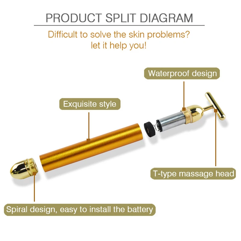 Электрический Виброметр для подтяжки лица Т образный золотистый массажный