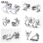 Женские и детские серьги SMJEL, милые серьги-гвоздики из нержавеющей стали с V-образным горным бантом, подарок на Новый год 2020
